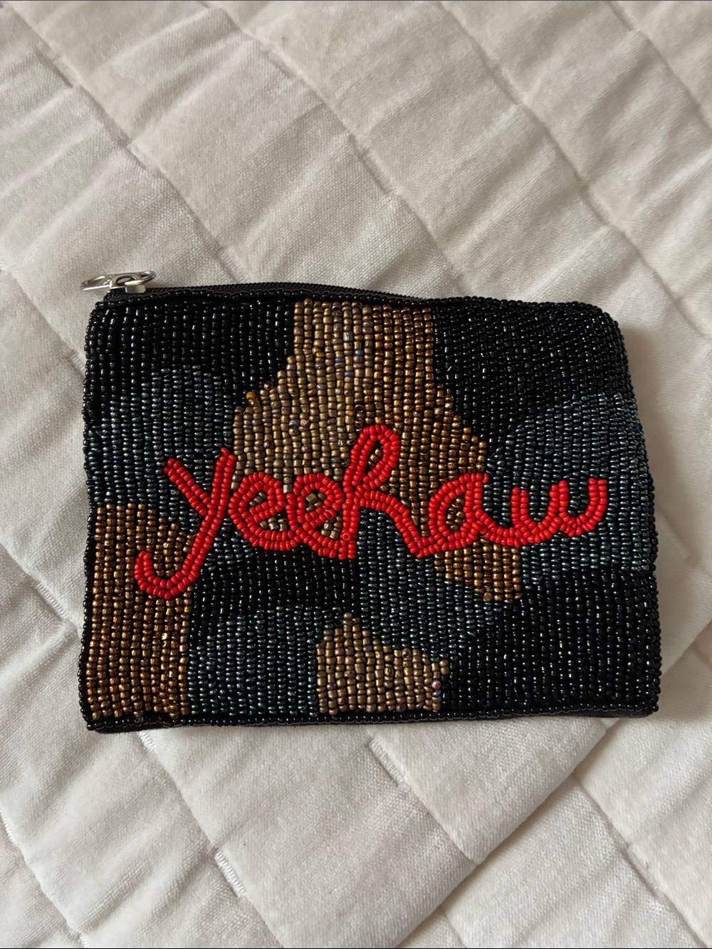 Yeehaw Beaded Coin Purse Western Cowgirl Mini Zip Pouch